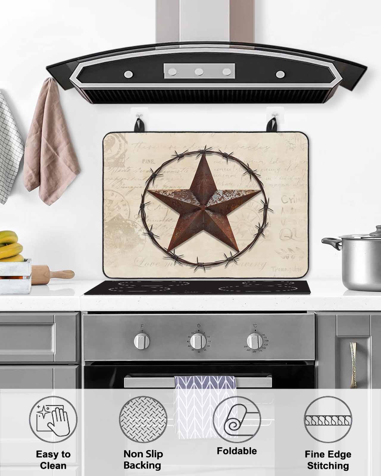 nqOlkjepod Large Induction Cooktop Protector Mat 28.5"x20.5", Texas Star Vintage Stove Top Covers for Electric Stove, Farmhouse Country Stars Western Stove Burner Cover Mats, Glass Top Stove Cover