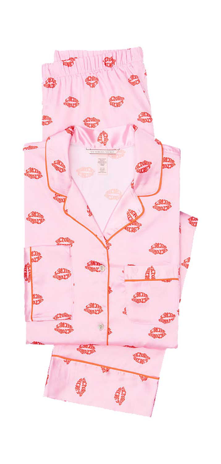 Victoria's Secret Satin Pajama The Afterhours 2 Piece Set Pink Stripe Medium