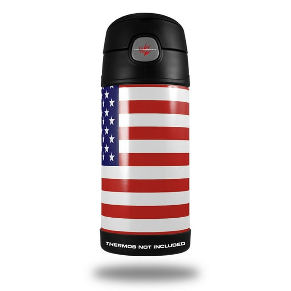Skin Decal Wrap for Thermos Funtainer 12oz Bottle USA American Flag 01 (BOTTLE NOT INCLUDED) by WraptorSkinz