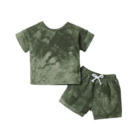 

2T Baby Boy Clothes Tops Shorts Set Cotton Kids Boy Outfits Tie-dye Green 2T/3T