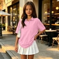 thumbnail image 3 of Girls Collared School Uniform Polo Shirts Kid Short Sleeve Pique Polo Shirt Pink,5-6 Years, 3 of 7
