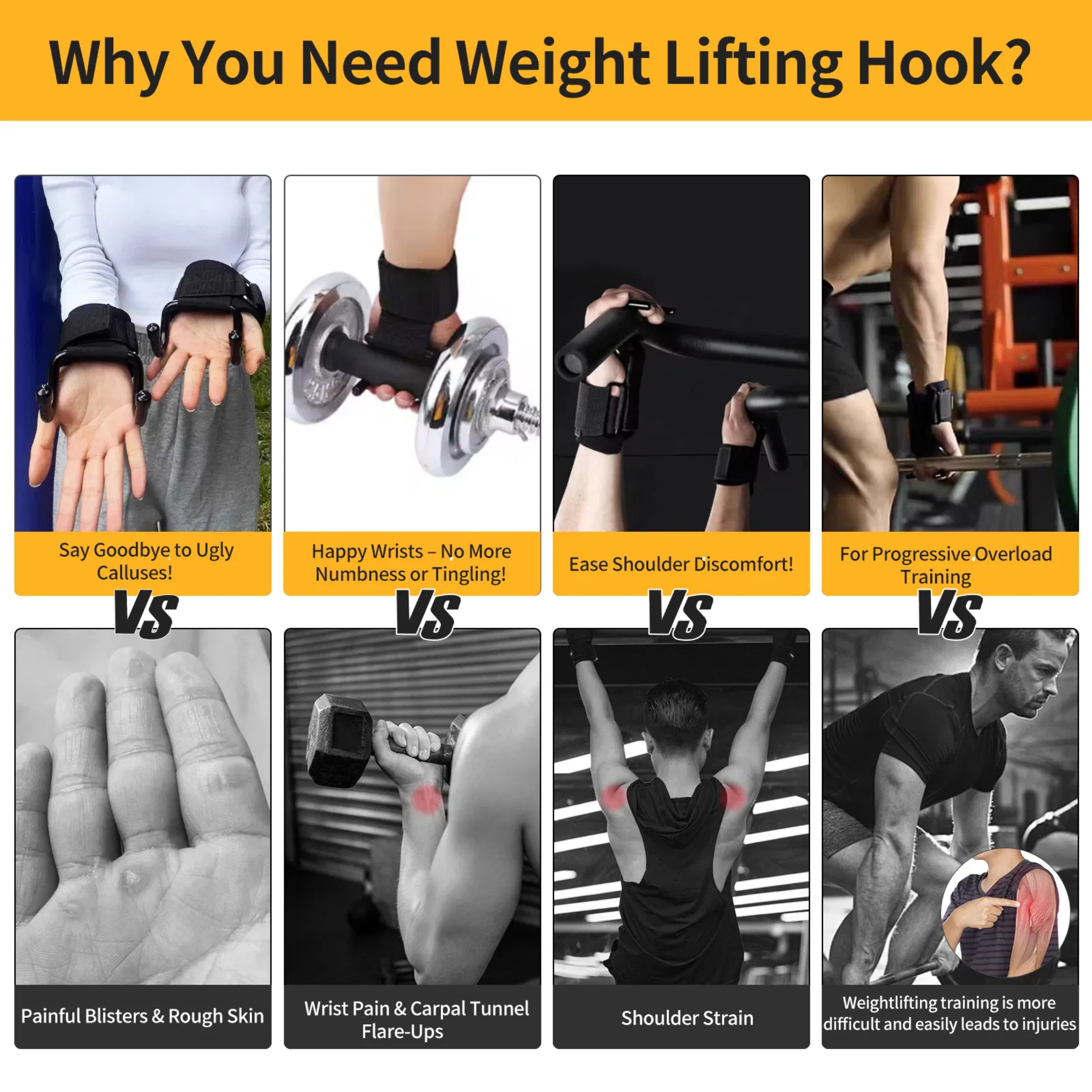 A Pair of Men and Women's Universal Weightlifting Hooks, Gym Weightlifting Wristband Hooks, Rust-proof and Durable, Adjustable in Size, Suitable for Gyms, Etc.