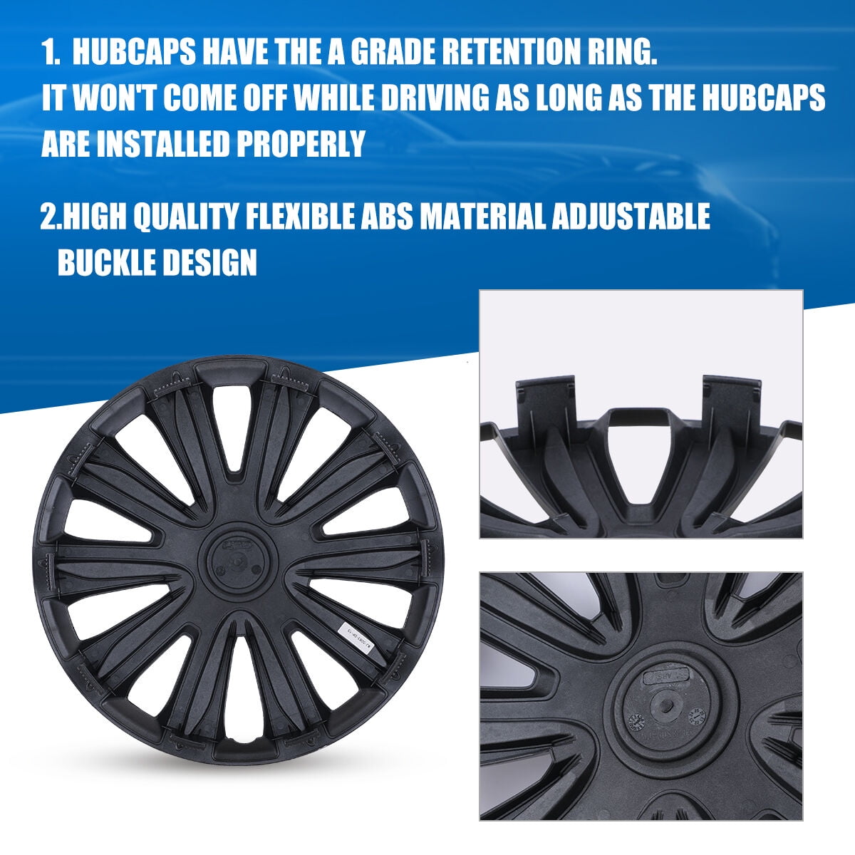 13" Set of 4 Universal Wheel Covers Snap on Hubcaps Full Hub Caps Fit R13 Tire & Steel Rim -Silver Lacquer & Black Lacquer