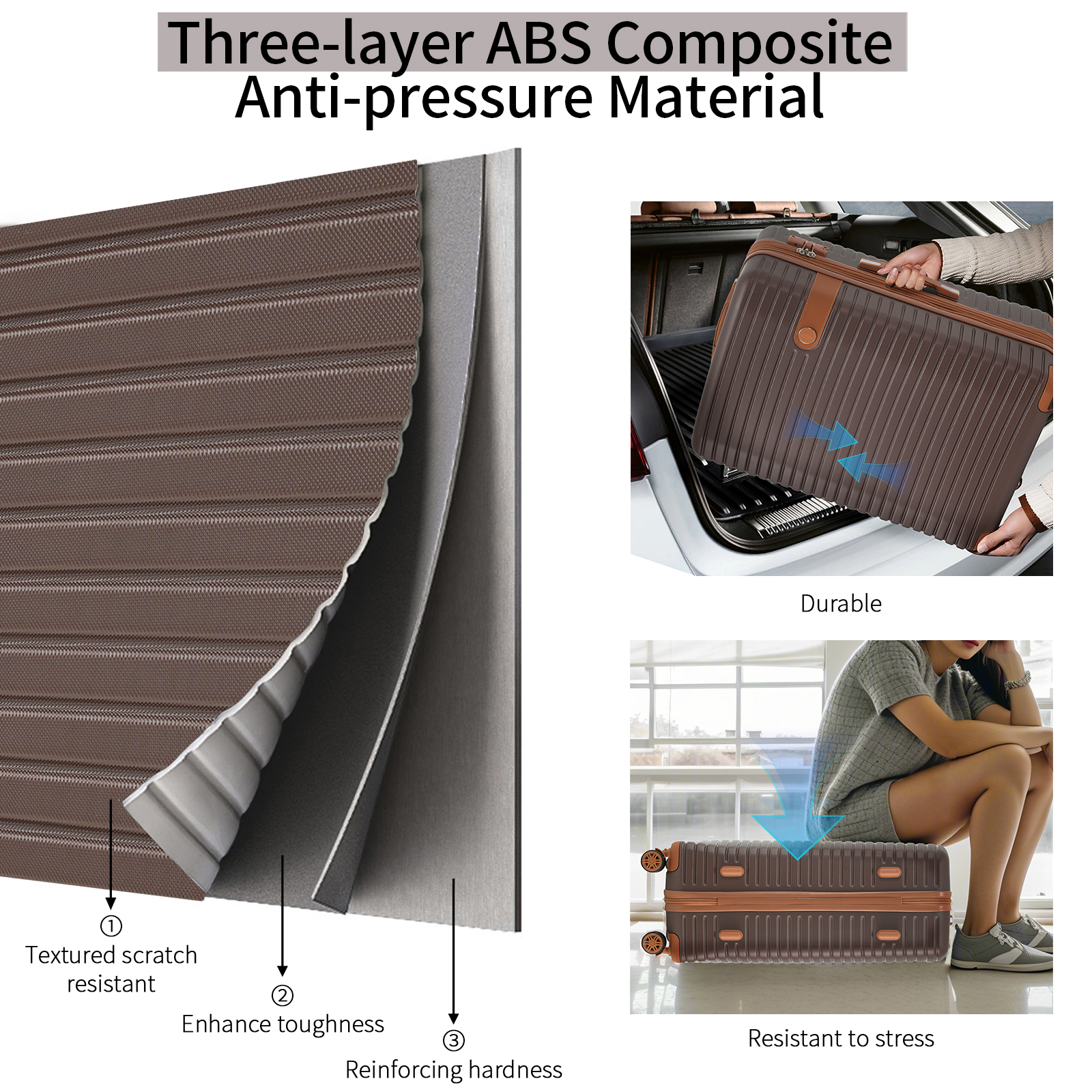 EUROCO 2 Piece Luggage Sets,ABS Hardshell Suitcase Set with 360° Spinner Wheels,TSA Lock and 8 Packing Cubes,Lightweight Durable Travel Suitcases for Women Men,Brown