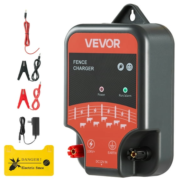 VEVOR Electric Fence Charger 10kV 2J AC DC Electric Fence Energizer 1.86 Miles Range