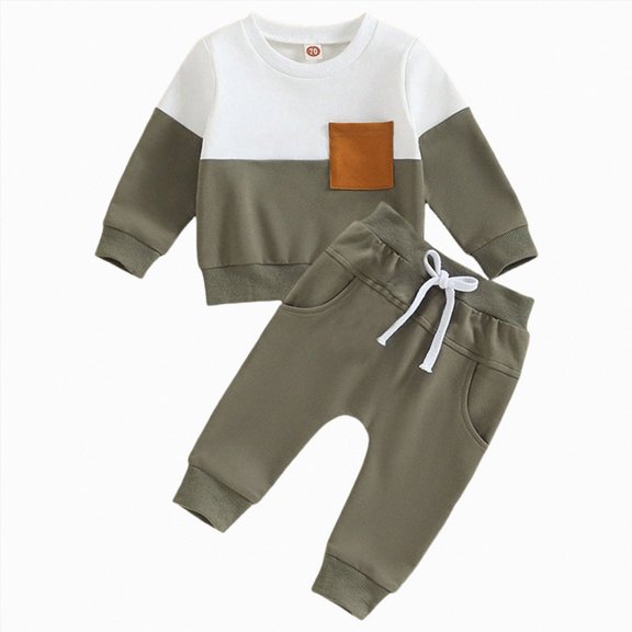 TOWED22 Toddler Baby Boy Fall Winter Clothes Color Block Long Sleeve Sweatshirt Pullover Tops Joggers Pants Outfit Set