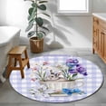 thumbnail image 4 of Round Area Rug 3ft, Spring Easter Rabbit Non-Shedding Washable Area Rug, Purple Iris Plaid Lilies Non Slip Low-Profile Circle Rugs for Living Room, Bedroom Dining Room, 4 of 9