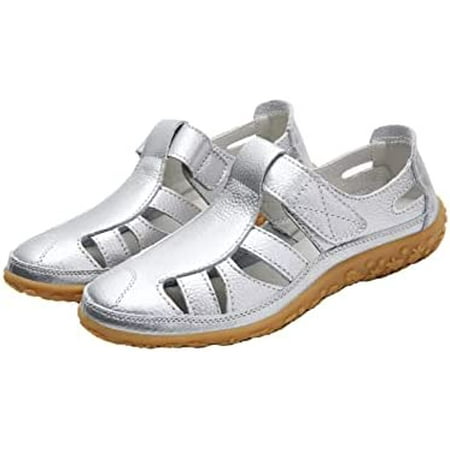 

Women s Casual Boho Gladiator Sandals Summer Leather Comfort Soft Sole Closed Toe w/Velcro Ankle Strap Beach Shoes