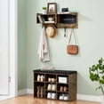 thumbnail image 3 of Hall Tree Shoe Bench Industrial 6 in 1 Coat/Shoe Rack with 5 Hooks, 12 Storage Cubbies with Bookshelf and Small Blackboard, for Entryway, Hallway, Living Room, 3 of 9