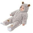 thumbnail image 2 of Letdown Baby Sherpa Outfit Girls Boys Winter Clothes Hooded Romper Snowsuit Clothes Button Down Bunting Suit with Elastic (Grey,0-3 Months), 2 of 5