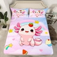 thumbnail image 2 of Manfei Cute Cartoon Salamander Queen Sheet Sets,Rainbow Watermelon Cake Flat Sheet,Pink Kawaii Axolotl Queen Fitted Sheet For Girl Kids,Super Cozy Room Decor,4 Pieces, 2 of 7