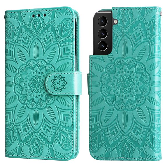 Case for Samsung Galaxy S23, Case Sunflower Embossed PU Leather Flip Cover Wallet Case with Cards Slot Holder Kickstand with Strap Protective Cover for Samsung Galaxy S23 6.1 inch,Green