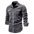 thumbnail image 1 of Babysbule Chemises pour Hommes en Coton Côtelé à Manches Longues Col Rabattu Ajusté Décontracté, 1 of 2