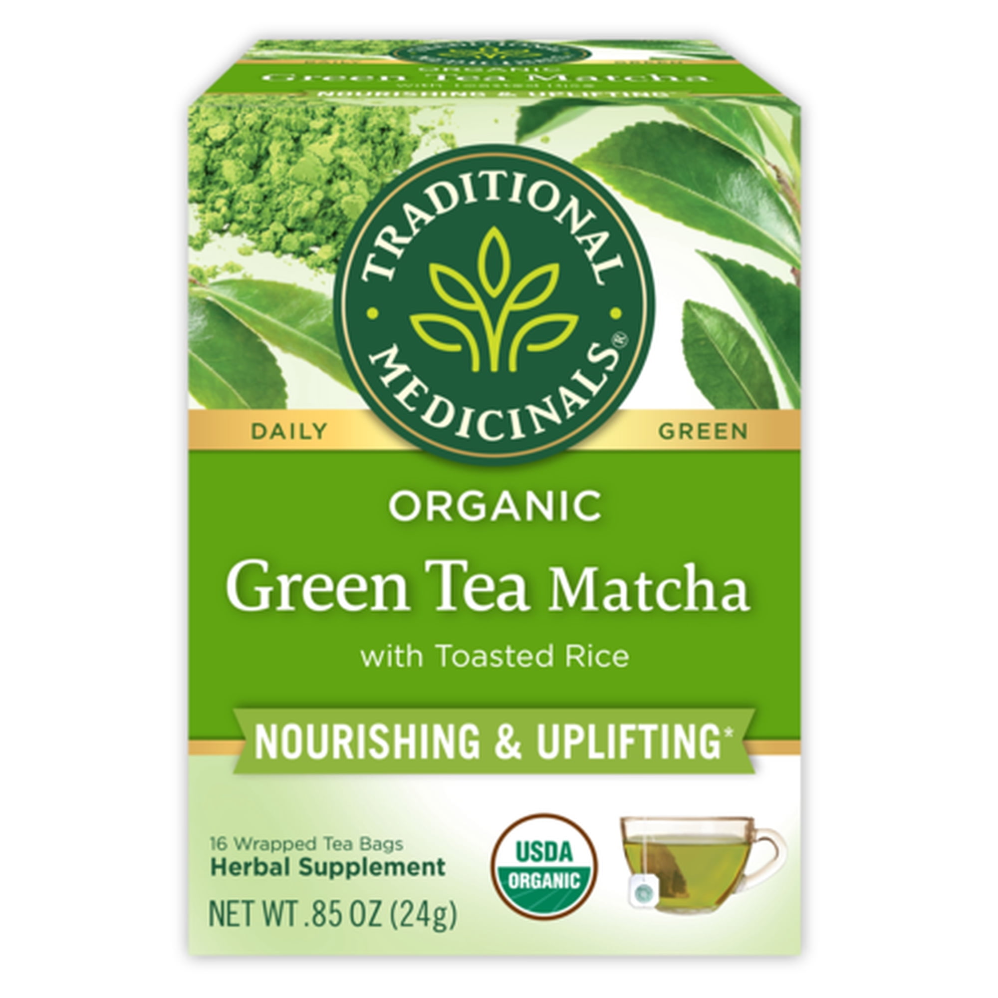 Traditional Medicinals, Organic Green Tea Matcha with Toasted Rice, Tea Bags, 16 Ct