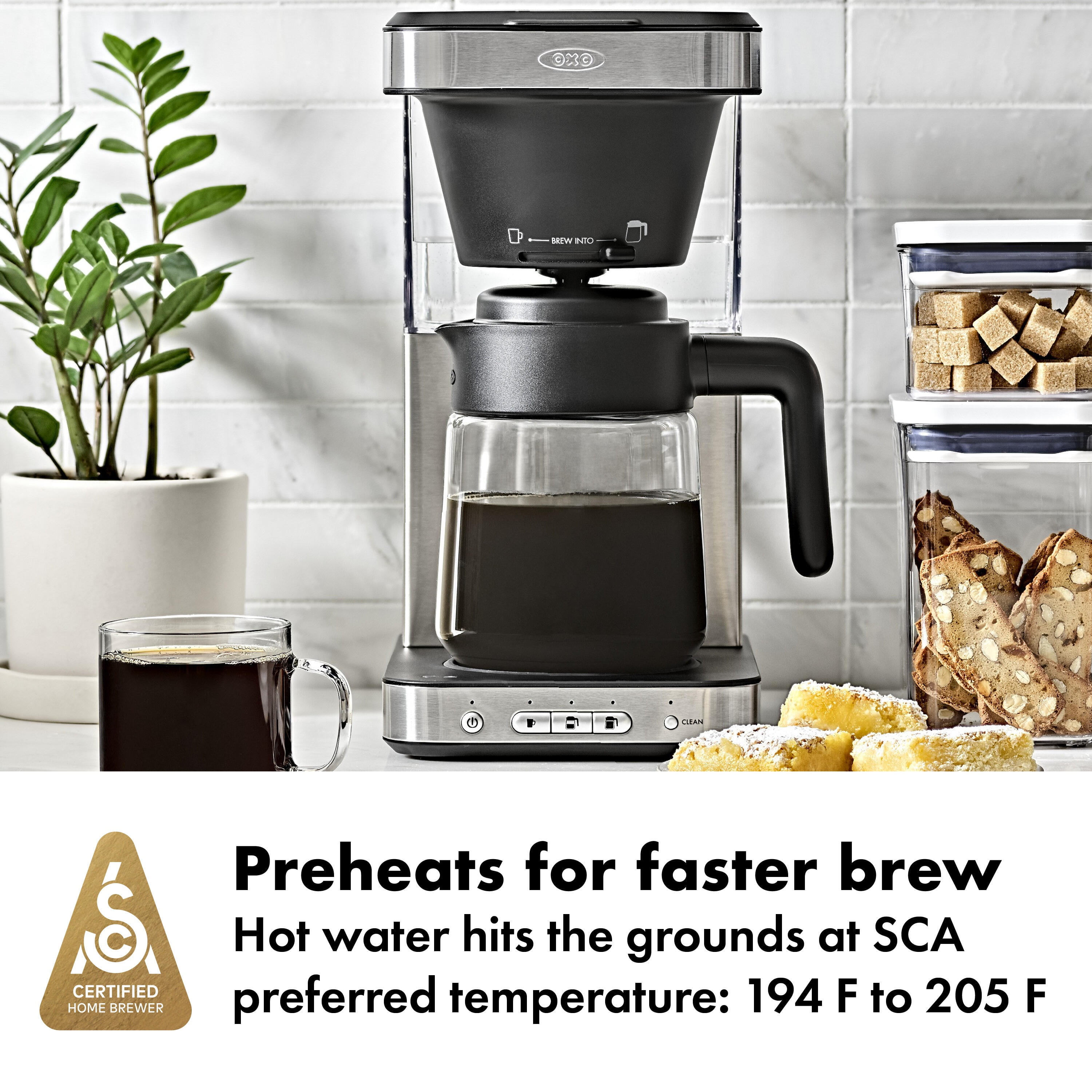 OXO Brew 8Cup Coffee Maker with Podless SingleServe and Glass Carafe