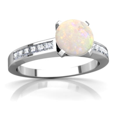 Opal Channel Set Ring in 14K White Gold by