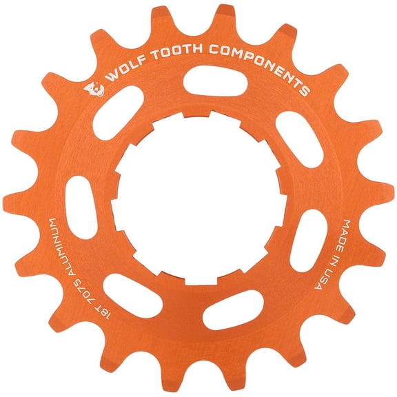 Wolf Tooth Single Speed Aluminum Cog - 18t, Compatible with 3/32" Chains, Orange