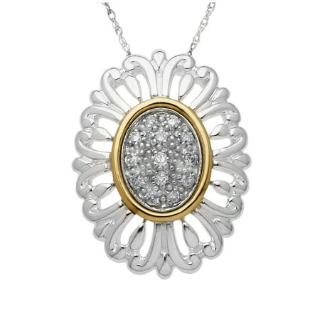Duet 1/6 ct Diamond Flower Pendant Necklace in Sterling Silver & 14kt Gold