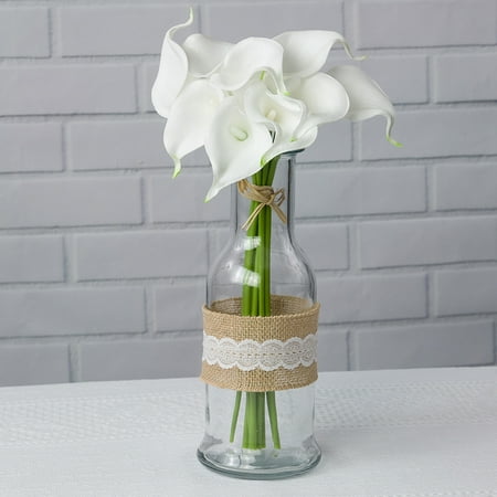 Tall Flower Arrangement Quasimoon Cream White Mini Calla Lily, Realistic 9 Flower Bouquet Wedding Foam Floral for Crafting, 3