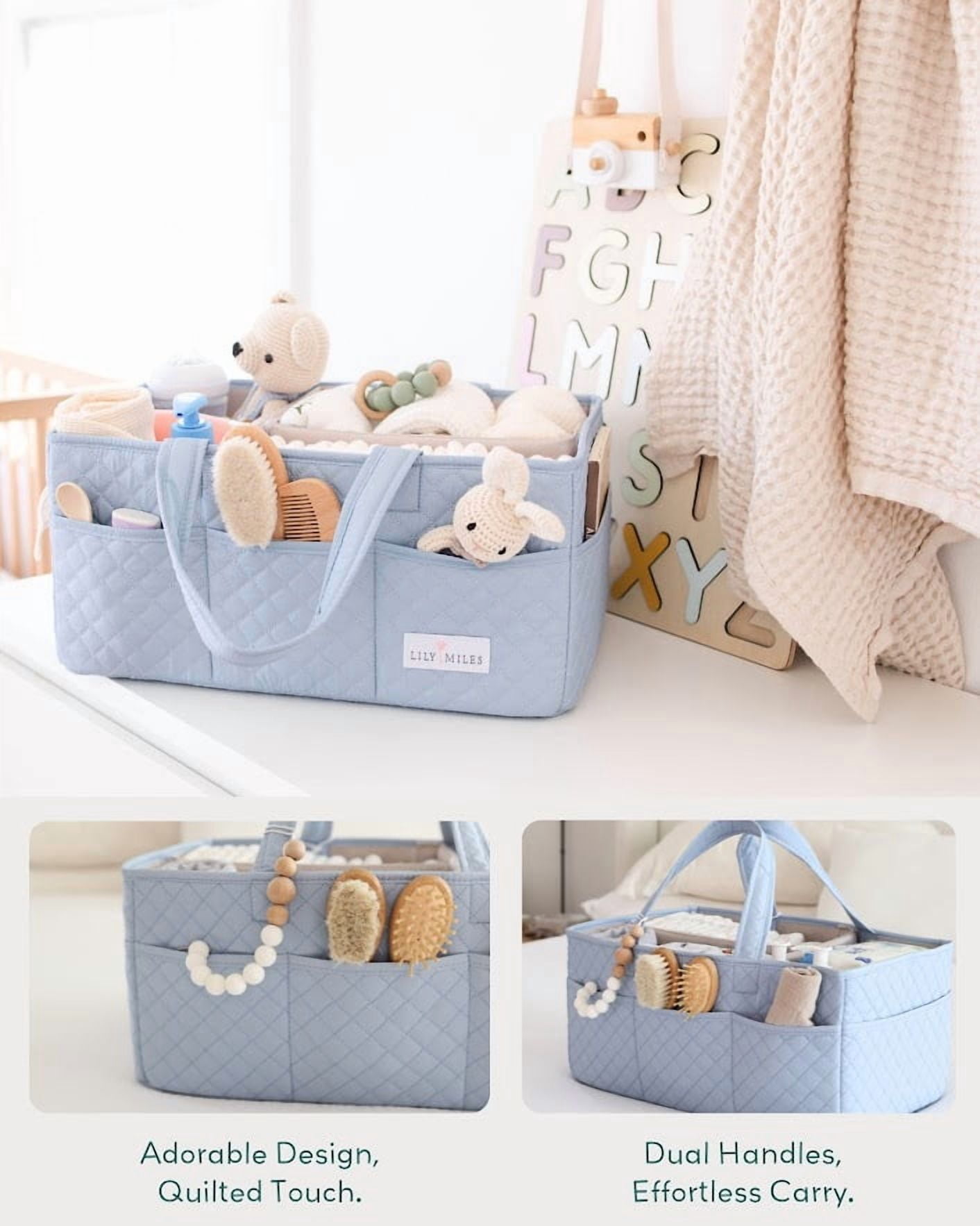 Lily Miles Baby Diaper Caddy Organizer, Quilted Nursery Storage Organizer for Newborn Essentials and Diaper Changing Station, Gift for Baby Shower and Registry Must-Have (Baby Breeze)