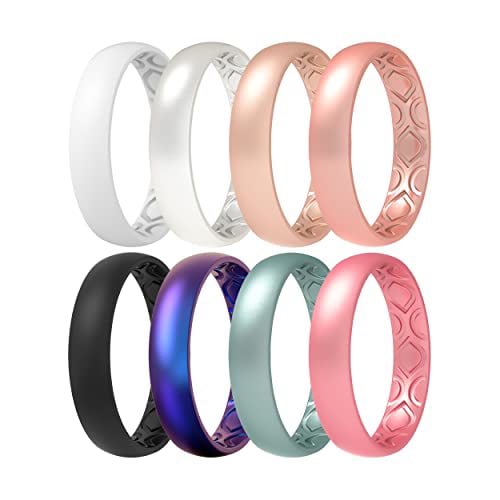 ThunderFit Thin and Stackable Silicone Rings Thickness 2mm Silicone Wedding Bands for Women Diamond Pattern 8 Rings / 4 Rings / 1 Ring Width 2.5mm 