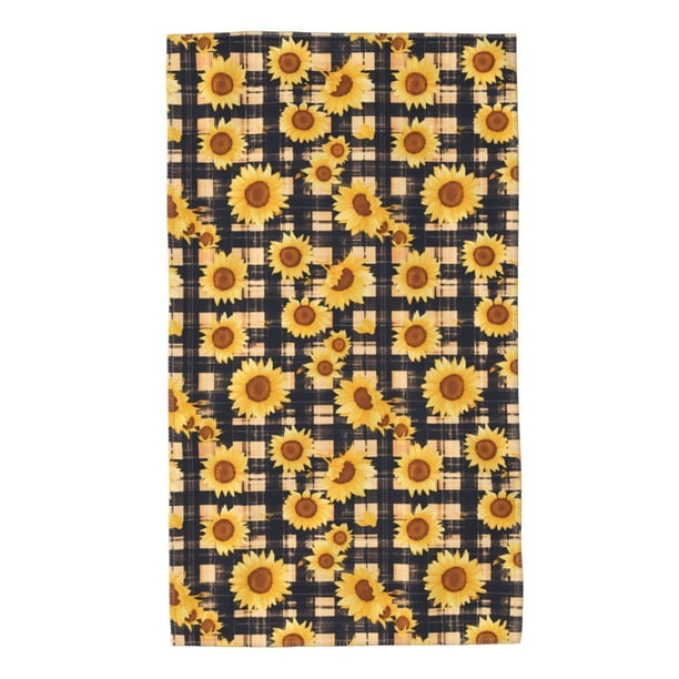 Fotbe Vintage Black White Plaid Sunflowe Toalla Premium con Patrón, Toalla de Microfibra de Secado Rápido, Ligera y Altamente Absorbente (27.5x16in), Ideal para Uso Diario