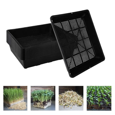 5x Seed Starter Trays, Plastic Mesh Bottom Growing Trays, Plant Germination Trays for Microgreens, Soil Blocks, Wheatgrass, Hydroponic and Fodder Systems, Black