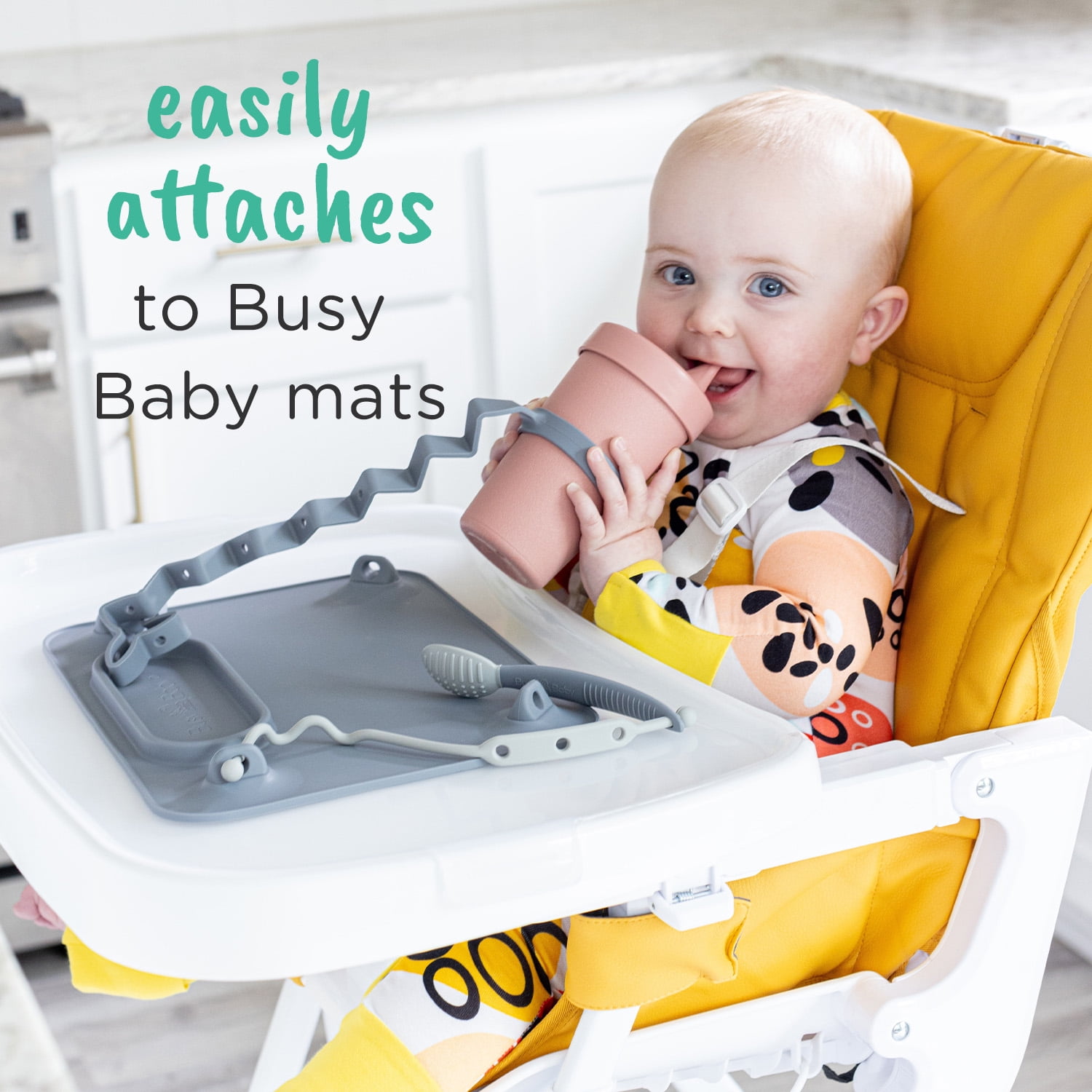 Busy Baby Food-Grade Silicone, BPA-Free Toy Bungee Strap, Pewter