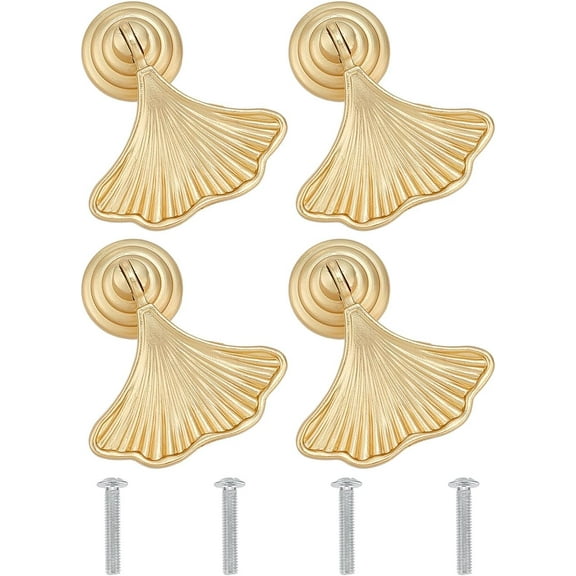 4 Sets Ginkgo Leaf Shape Dresser Knobs Furniture Knob Handles Golden Drop Pendant Pull Handle for Kitchen Bathroom Cabinet Door Drawer 59mm Long Gold