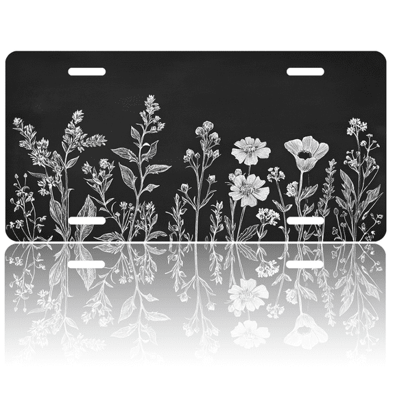 1 Pcs 2D Flat License Plate Covers & Frames, White Flowers For Decorative Front, Waterproof For Decoration Aluminum License Plate Covers & Frames Cover For Men Women, 12" X 6"