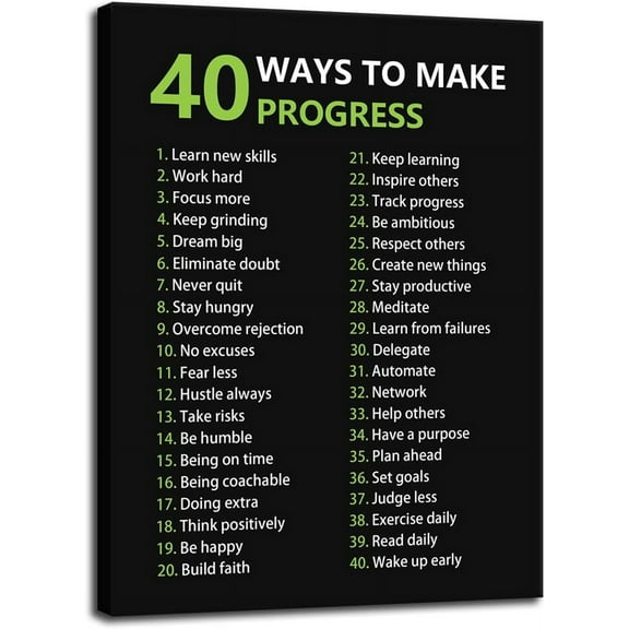 WFSposter-Motivational Canvas Wall Art Inspirational Canvas Painting Positive Quotes Posters 40 Ways to Make Progress Prints Artwork for Library Office Decor Wood Framed Ready to Hang