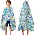thumbnail image 3 of Blue Paisley and Floral Pattern Hooded Bath Towel，50"x30" for Ages 3 To 12 Kids, Quick Dry Lightweight Soft Microfiber Hood Beach Towel Cover Up for Kids, 3 of 7