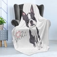 thumbnail image 4 of Boston Terrier Soft Flannel Fleece Blanket, Naive Puppy Tiny Dog Breed Standing by the I Love My Dog Message, Cozy Plush for Indoor and Outdoor Use, 60" x 80", Grey Coral and White, by Ambesonne, 4 of 5