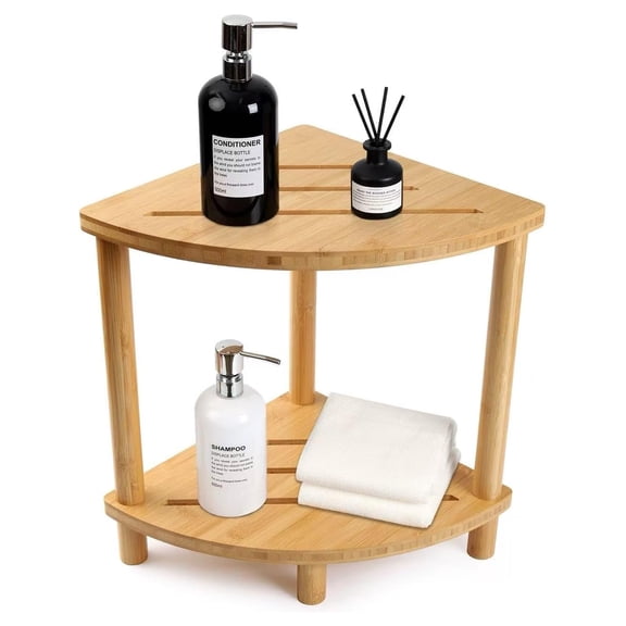 HQinX Bamboo Corner Shower Stool for Inside Shower, 2-Tier Waterproof Shower Bench with Storage Shelf for Bathroom, for Shaving Leg