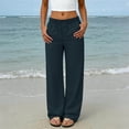 thumbnail image 2 of Womens Summer Palazzo Pants Wide Leg Loose Fit Flowy Beach Trousers Pleated Elastic Waist with Pockets for Travel,Navy,XXL, 2 of 8
