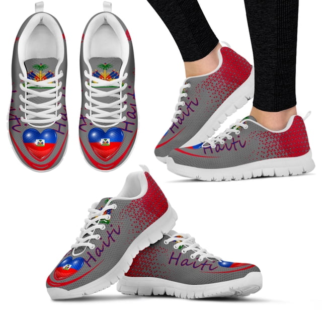 Zapatillas deportivas para mujer con la bandera de Haití, informales, con cordones, planas, grises, de verano, cómodas y transpirables, con estampado de amor para caminar.