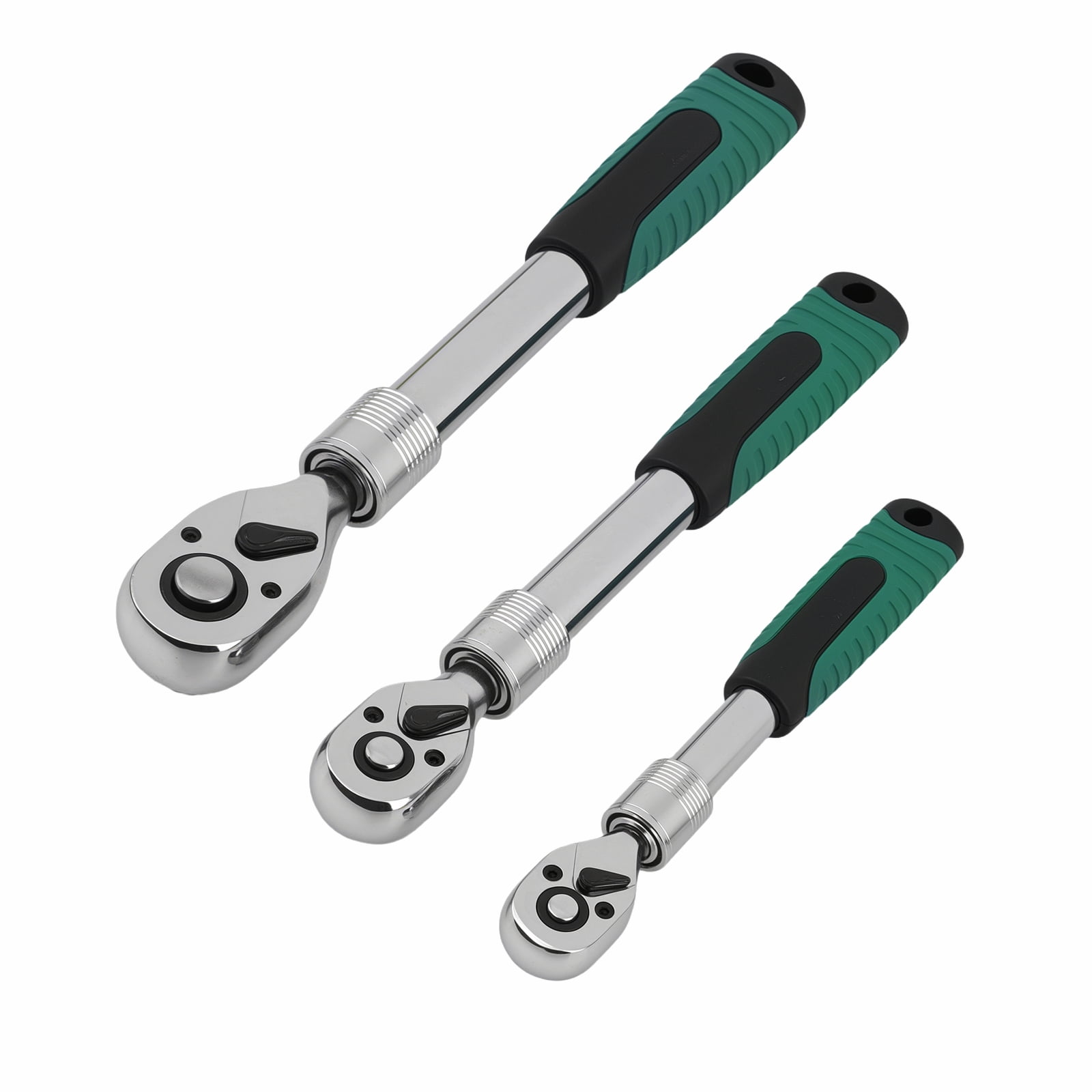 Maxpeedingrods Extendable Ratchet Wrench Set, 1/4" 3/8" 1/2" Drive 72-Tooth Quick-Release Retractable Drive Socket Wrench Reversible, Soft Grip Handle with Storage Tray