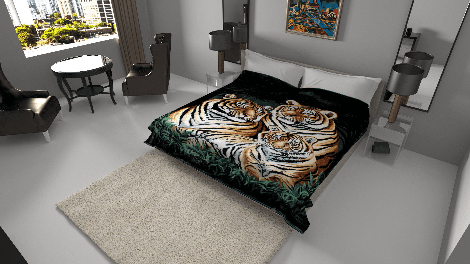 Solaron Korean Super Thick Heavy Weight Mink Blanket (Queen, 3 Tigers