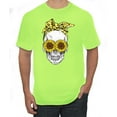 thumbnail image 1 of Skull Sunflower Skeleton Bandana Inspirational/Christian Men's Graphic T-Shirt, Safety Green, 4XL, 1 of 3