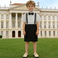 thumbnail image 2 of OSOLU Children Boys Outfits Short Sleeve Striped Shirts with Suspenders Summer Formal Wear Performance Comfortable Breathable Beach Holiday Clothing Sets, 2 of 9