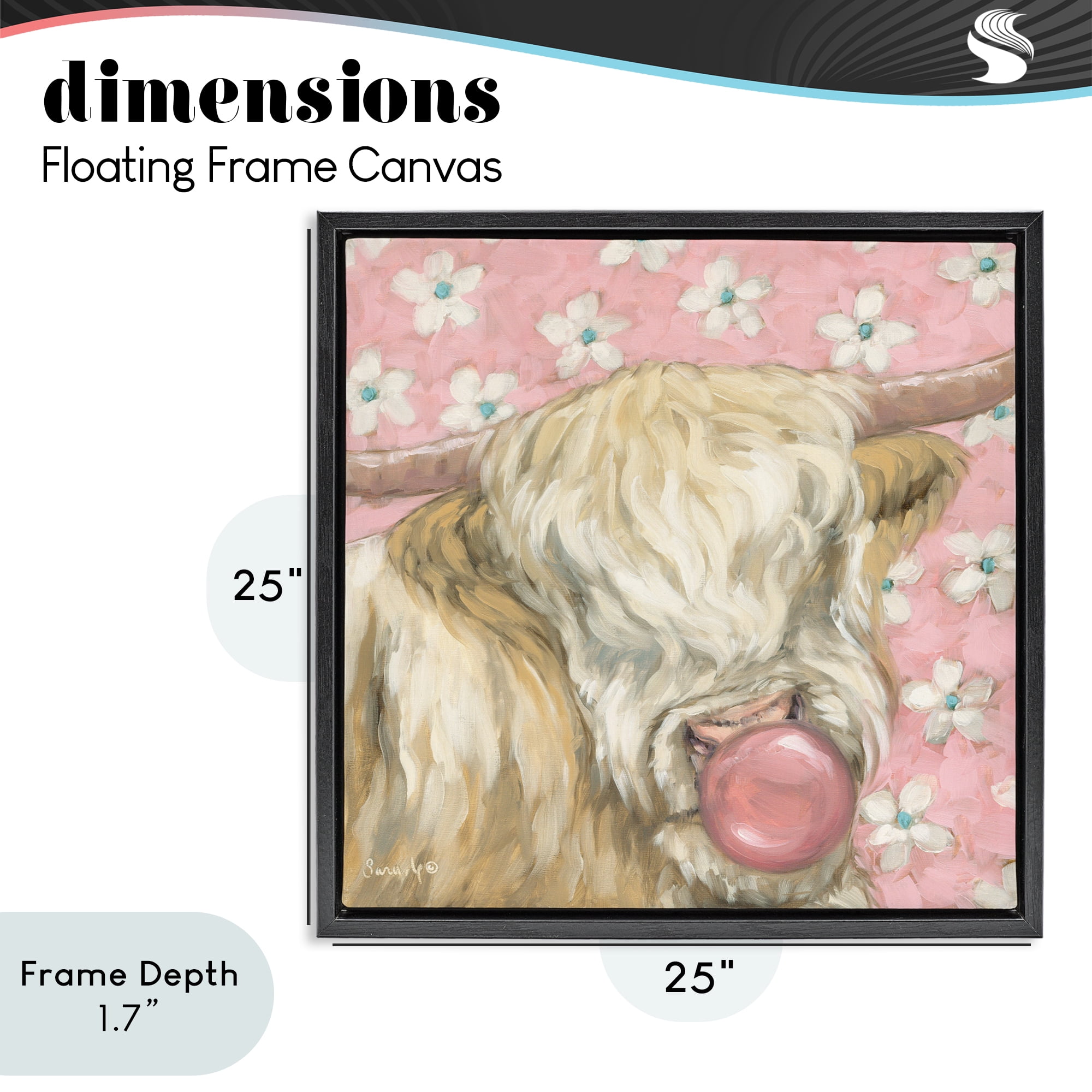 Stupell Industries Bubblegum Cutie Cattle Black Framed Floater Canvas Wall Art, design by Sara G. Designs