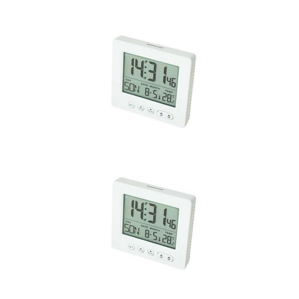Moyic Reloj despertador LCD de alta definición Fecha digital Reloj ajustable Relojes LED Termómetro Temperatura Relojes de escritorio Blanco 2piezas