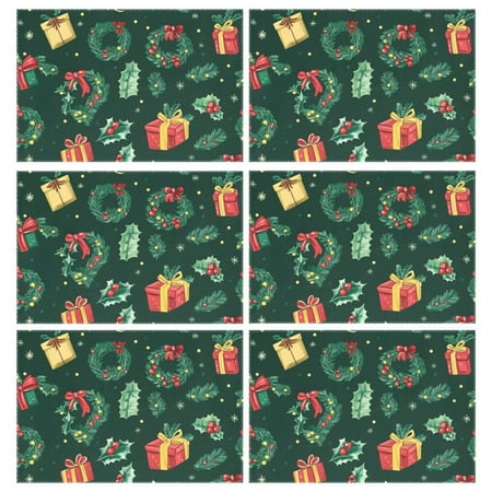 

Ryvnso Placemats Set of 6 Christmas Elements Pattern Dining Mats Heat-Resistant Non-Slip Washable Table Mat