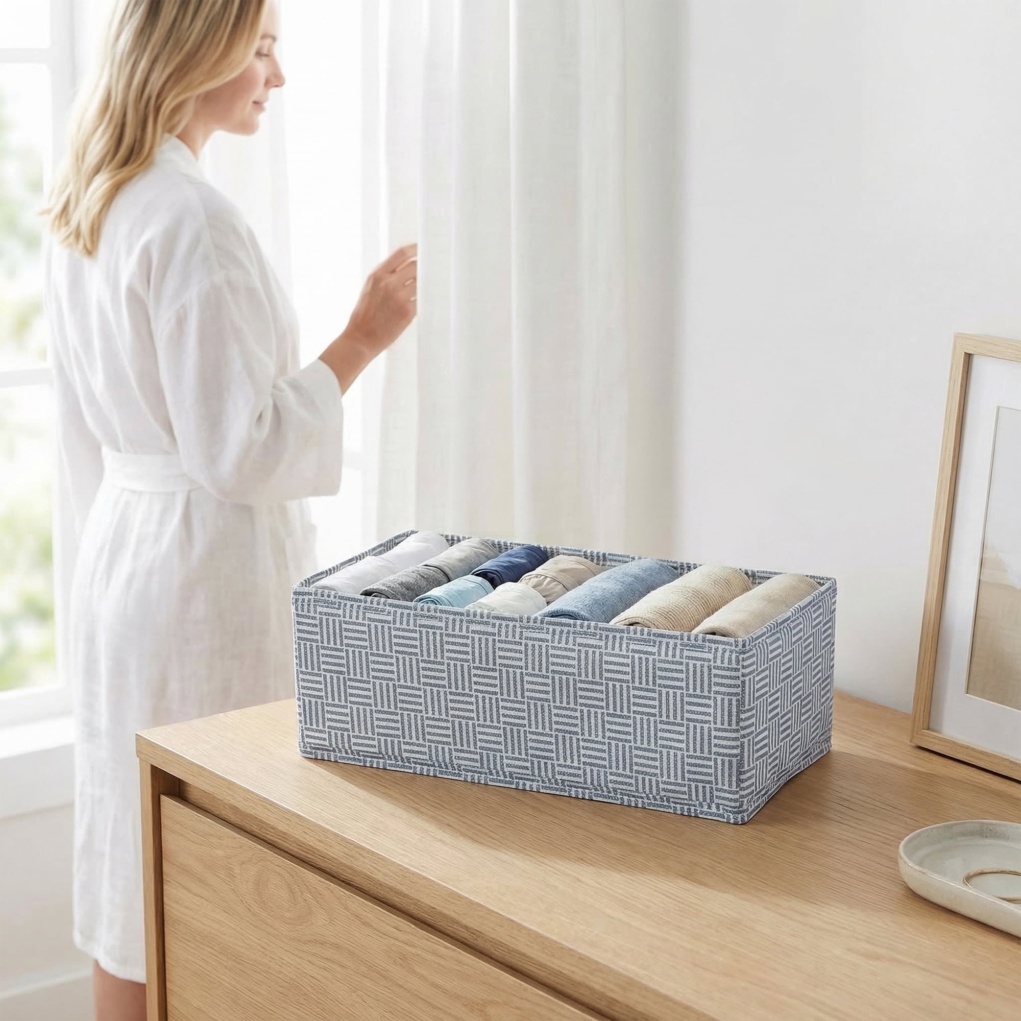 Unique Bargains Collapsible Fabric Storage Bin for Closet Light Blue