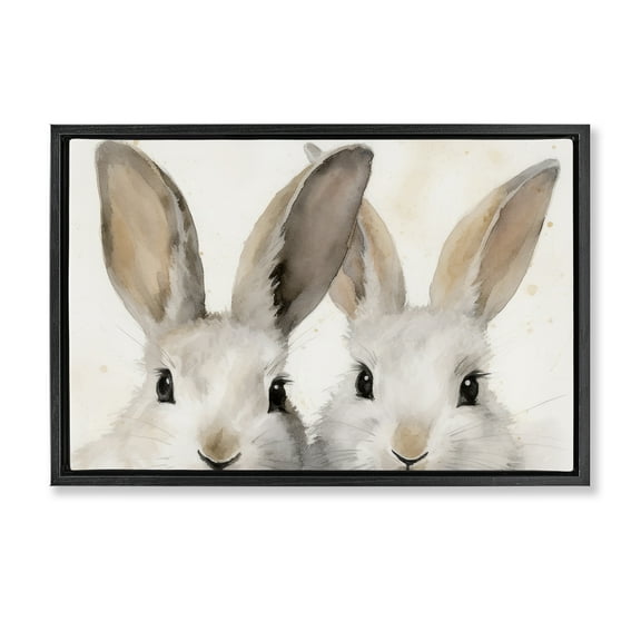 Stupell Industries Two Peeking Rabbits Animals & Insects Painting Black Floater Framed Canvas Art Print Wall Art, 25 x 17
