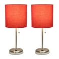 thumbnail image 2 of Creekwood Home 19.5" Oslo Contemporary Bedside Duo, Brushed Steel Table Lamp Two Pack Set with USB Port, Red Shades, 2 of 8