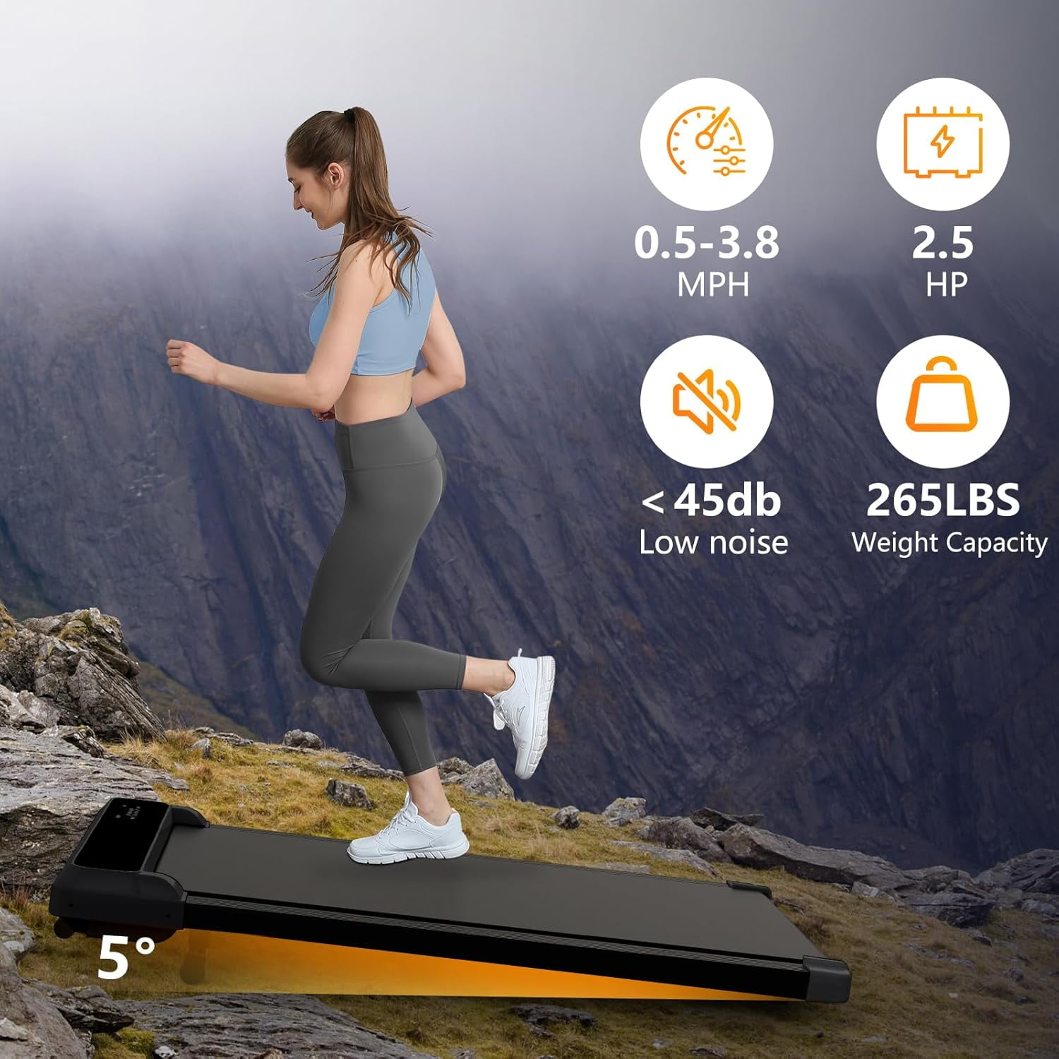 JURITS 2-in-1 Walking Pad and Jogging Under-Desk Treadmill with Remote Control, Portable LED Display, Black
