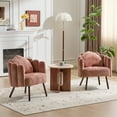 thumbnail image 3 of Furniliving Modern Vanity Chair, Cute Petal Accent Chair with Detachable Back and Heart-shaped Pillow, Faux Fur Vanity Makeup Chair, Upholstered Armchair for Living Room, Bedroom, Home Office. Pink, 3 of 9