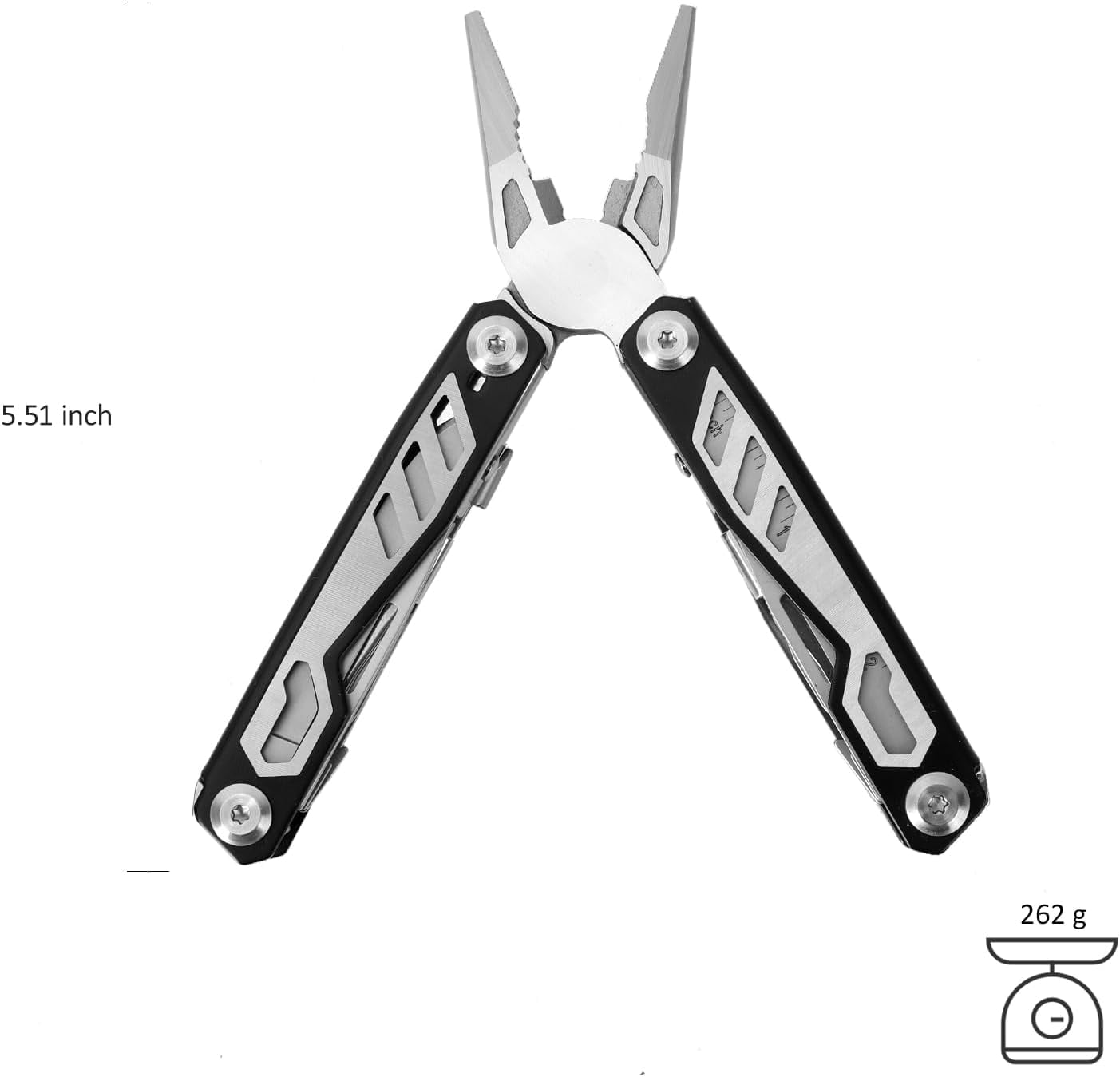 RGHJAR-16-in-1 Compact Multitool, Full-Size, Multi Tool for DIY, High-Grip Black Handle - EDC/Hiking/Garden Essential/Outdoors