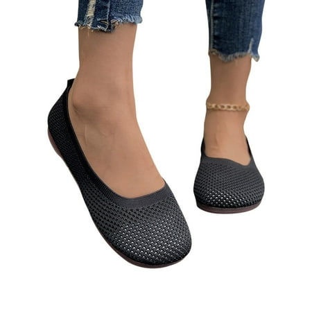 

Jacenvly 2024 New Weave Breathable Flat Shoes Hollow Shallow Mouth Work Whoes Black Sandals for Women Clearance